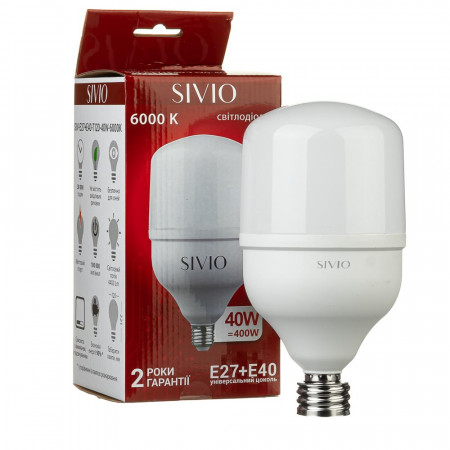 Светодиодная лампа SIVIO Е27 + Е40 Т120 40W 6000K
